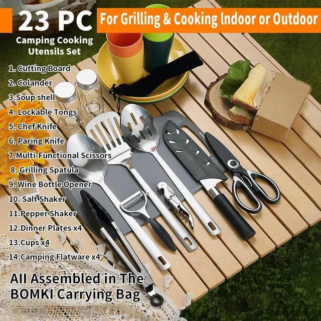 Alt view image 3 of 7 - Camping Essentials, Camping Cooking Utensils Set, Camping Accessories Gear Must Haves, Come with Camping Silverware Sets, Plates and Cups, Great for Outdoor Stove, Picnic, BBQ