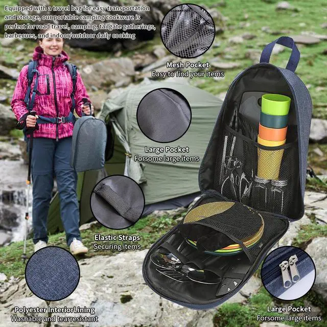 Alt view image 7 of 7 - Camping Essentials, Camping Cooking Utensils Set, Camping Accessories Gear Must Haves, Come with Camping Silverware Sets, Plates and Cups, Great for Outdoor Stove, Picnic, BBQ