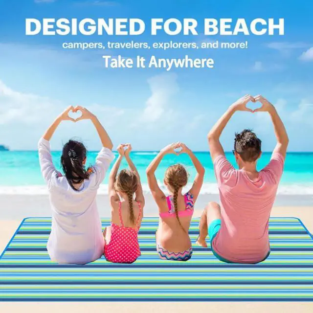 Alt view image 2 of 7 - Beach Blanket Outdoor Picnic Blankets Mat 80"x60" Extra Large Waterproof Sand Proof Camping Blanket Lightweight Folding Portable Travel Blanket for Family Park Beach Grass (Blue Line)