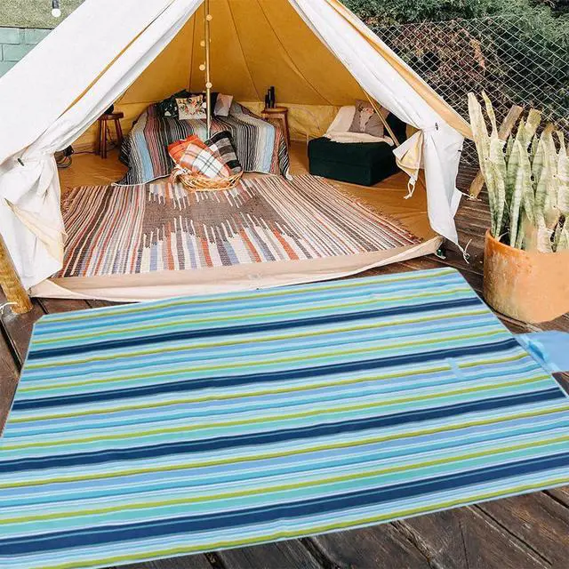 Alt view image 3 of 7 - Beach Blanket Outdoor Picnic Blankets Mat 80"x60" Extra Large Waterproof Sand Proof Camping Blanket Lightweight Folding Portable Travel Blanket for Family Park Beach Grass (Blue Line)