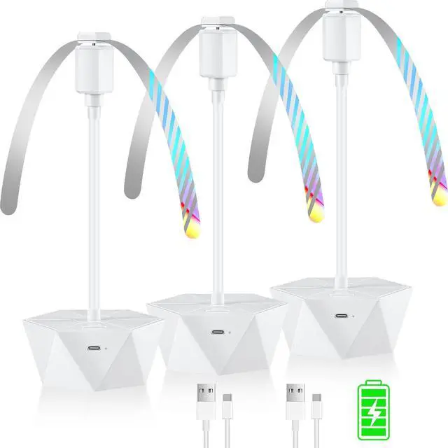 Main image of Fly Fans for Tables Rechargeable Fly Repellent Fans for Indoor Outdoor Keep Flies Away, Flies Spinner Table Top with Holographic Blades, Bug Traps for Picnic, Party, BBQ (White, 3Packs)