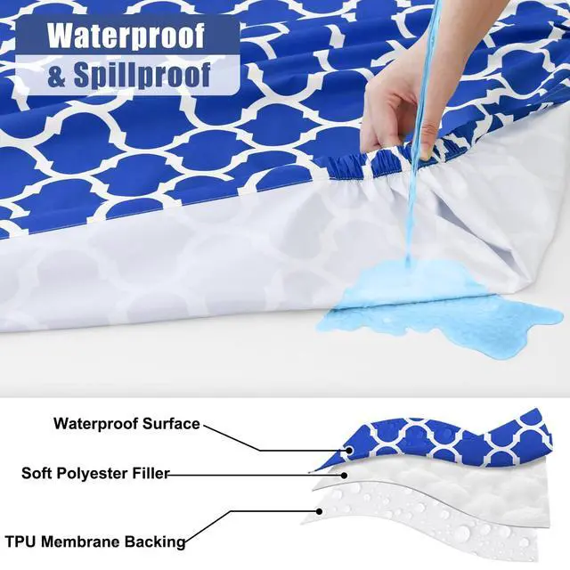 Alt view image 3 of 7 - Picnic Table Cover with Bench Covers, Waterproof Elastic Fitted Tablecloth for 6 Foot Tables, Washable Polyester Tablecloths for Camping, Indoor & Outdoor (Blue, 30x72 Inch 3-pc Set)