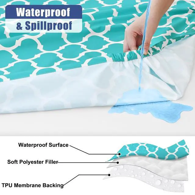 Alt view image 3 of 6 - Picnic Table Cover with Bench Covers, Waterproof Elastic Fitted Tablecloth for 6 Foot Tables, Washable Polyester Tablecloths for Camping, Indoor & Outdoor (Teal, 30x72 Inch 3-pc Set)