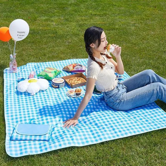 Alt view image 3 of 7 - Extra Large Picnic Blanket Beach Blankets, Outdoor Foldable Waterproof Sand Mat for Beach Camping Hiking Travel Family Concerts Grass Park Music Festival Lawn Mats (Blue, 80x60inch)