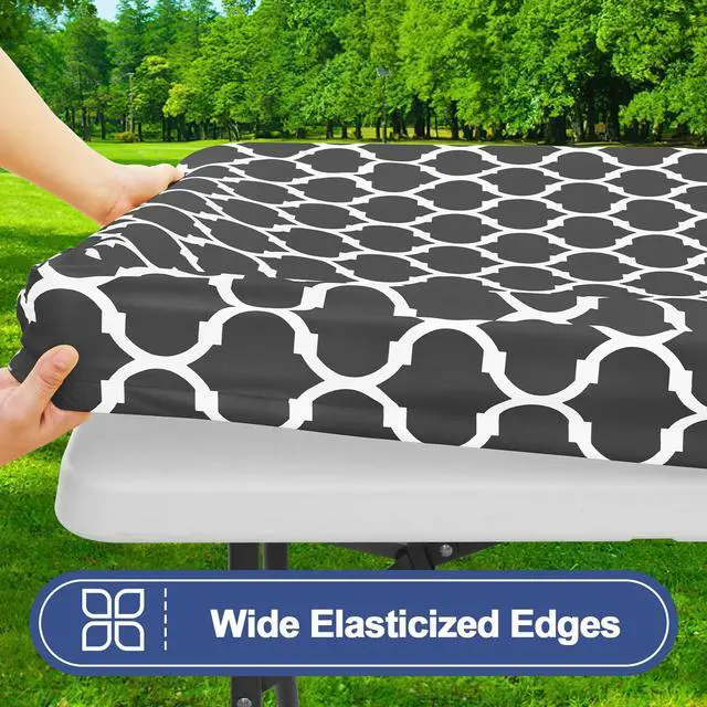 Alt view image 2 of 7 - Picnic Table Cover with Bench Covers, Waterproof Elastic Fitted Tablecloth for 6 Foot Tables, Washable Polyester Tablecloths for Camping, Indoor & Outdoor (Dark Grey, 30x72 Inch 3-pc Set)