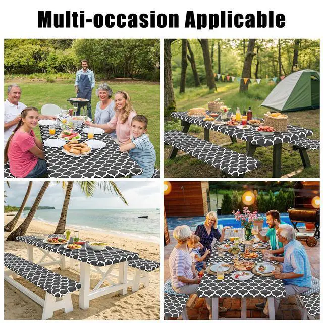 Alt view image 6 of 7 - Picnic Table Cover with Bench Covers, Waterproof Elastic Fitted Tablecloth for 6 Foot Tables, Washable Polyester Tablecloths for Camping, Indoor & Outdoor (Dark Grey, 30x72 Inch 3-pc Set)