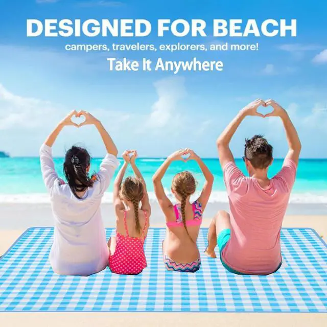 Alt view image 4 of 7 - Extra Large Picnic Blanket Beach Blankets, Outdoor Foldable Waterproof Sand Mat for Beach Camping Hiking Travel Family Concerts Grass Park Music Festival Lawn Mats (Blue, 80x60inch)