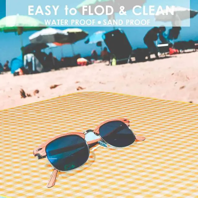 Alt view image 2 of 7 - Beach Blanket Extra Large, XL Sandproof Waterproof Outdoor Camping Blankets 80x60in, Sand Free Oversized Mat, Quick Drying Portable Mats for Travel, Hiking, Music Festival, Lawn-Yellow