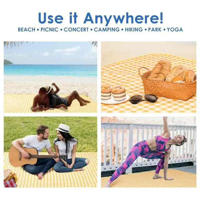 Alt view image 7 of 7 - Beach Blanket Extra Large, XL Sandproof Waterproof Outdoor Camping Blankets 80x60in, Sand Free Oversized Mat, Quick Drying Portable Mats for Travel, Hiking, Music Festival, Lawn-Yellow