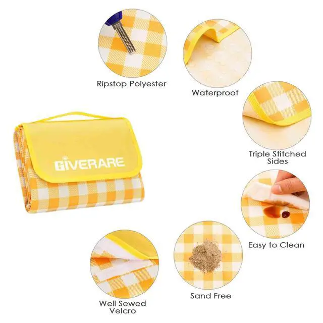Alt view image 5 of 7 - Beach Blanket Extra Large, XL Sandproof Waterproof Outdoor Camping Blankets 80x60in, Sand Free Oversized Mat, Quick Drying Portable Mats for Travel, Hiking, Music Festival, Lawn-Yellow