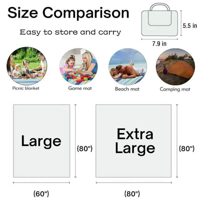 Alt view image 6 of 7 - Extra Large Picnic Blanket Beach Blankets, Outdoor Foldable Waterproof Sand Mat for Beach Camping Hiking Travel Family Concerts Grass Park Music Festival Lawn Mats (Blue, 80x60inch)