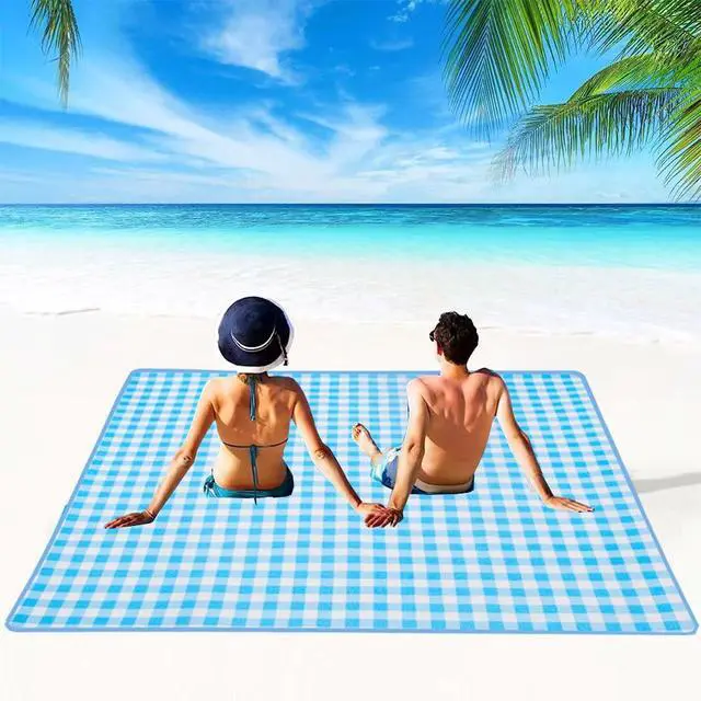 Alt view image 7 of 7 - Extra Large Picnic Blanket Beach Blankets, Outdoor Foldable Waterproof Sand Mat for Beach Camping Hiking Travel Family Concerts Grass Park Music Festival Lawn Mats (Blue, 80x60inch)