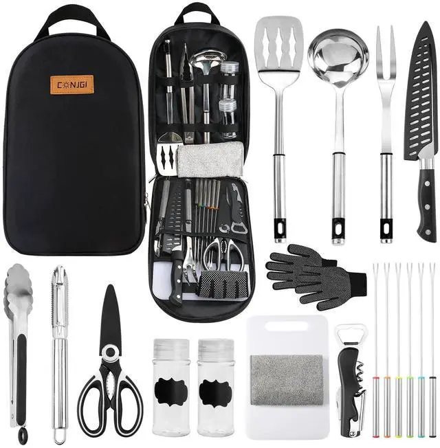 Main image of Portable Camping Cooking Utensils Set Bag Suitable for Fork, Spoon, Chopping Board, Chef's Knife,Kitchenware Storage