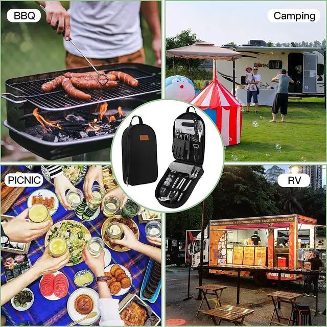 Alt view image 5 of 7 - Portable Camping Cooking Utensils Set Bag Suitable for Fork, Spoon, Chopping Board, Chef's Knife,Kitchenware Storage
