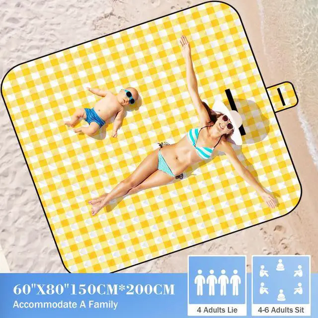 Alt view image 3 of 7 - Outdoor Picnic Blankets, 60''x 80'' Waterproof and Foldable - Durable, Spacious, and Portable Camping Blanket for Families, Perfect for Hiking/Beach/Park, and Nature Excursions(Yellow)