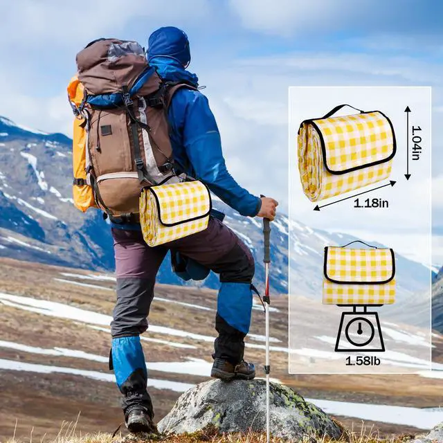 Alt view image 4 of 7 - Outdoor Picnic Blankets, 60''x 80'' Waterproof and Foldable - Durable, Spacious, and Portable Camping Blanket for Families, Perfect for Hiking/Beach/Park, and Nature Excursions(Yellow)
