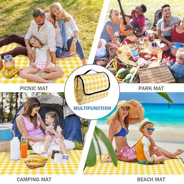 Alt view image 5 of 7 - Outdoor Picnic Blankets, 60''x 80'' Waterproof and Foldable - Durable, Spacious, and Portable Camping Blanket for Families, Perfect for Hiking/Beach/Park, and Nature Excursions(Yellow)