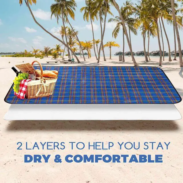 Alt view image 3 of 7 - Beach Picnic Blanket, Sandproof Waterproof Camping Blankets Large, Outdoor Sandfree Foldable Mat 55x40in, Oversized Packable Family Mats for Hiking, Camping, Park, Travel, Grass Concert-Blue
