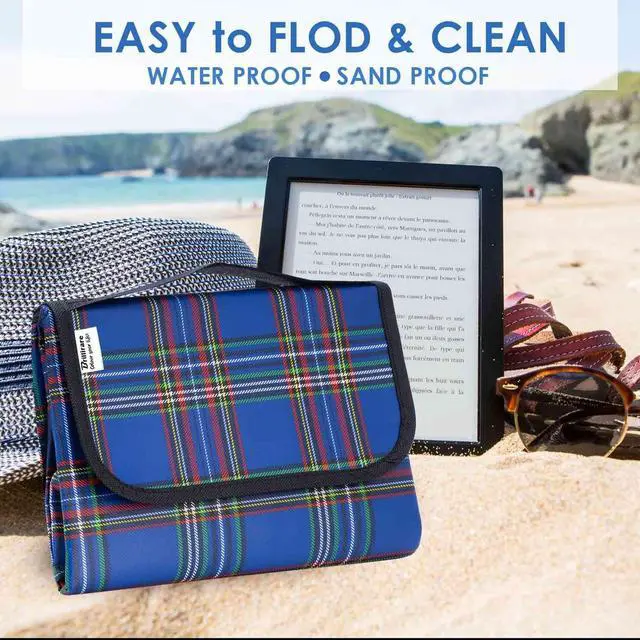 Alt view image 4 of 7 - Beach Picnic Blanket, Sandproof Waterproof Camping Blankets Large, Outdoor Sandfree Foldable Mat 55x40in, Oversized Packable Family Mats for Hiking, Camping, Park, Travel, Grass Concert-Blue