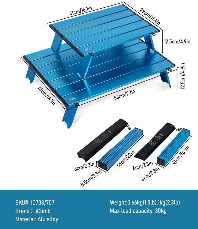Alt view image 5 of 7 - Ultralight Compact Mini Beach Picnic Folding Alu. Table with Carry Bag, Two Size (Blue - S)