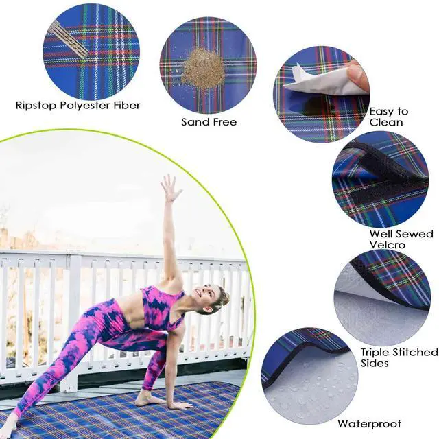 Alt view image 6 of 7 - Beach Picnic Blanket, Sandproof Waterproof Camping Blankets Large, Outdoor Sandfree Foldable Mat 55x40in, Oversized Packable Family Mats for Hiking, Camping, Park, Travel, Grass Concert-Blue