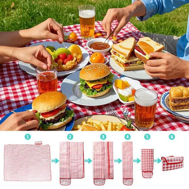 Alt view image 4 of 7 - Outdoor Picnic Blanket,Extra Large Picnic Blanket Beach Blankets, Picnic Mat Waterproof Sand Proof Foldable Portable for Outdoor Camping Hiking Travel Grass Music Festival Lawn Mats (red)