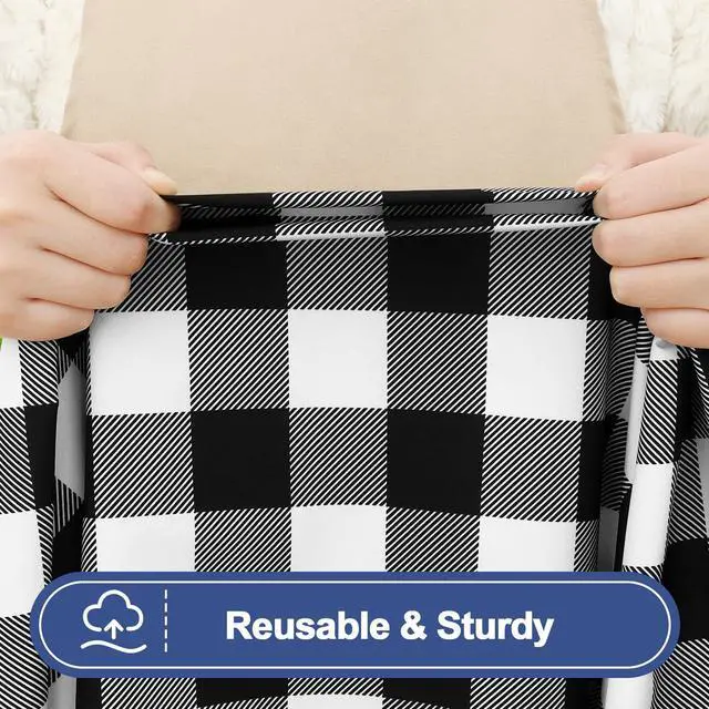 Alt view image 4 of 7 - Picnic Table Cloth 2 Pack, Waterproof Elastic Fitted Tablecloths for 6FT Rectangle Tables, Washable Polyester Buffalo Plaid Tablecloth for Camping, Dining & Outdoor (Black & White, 30" x 72")