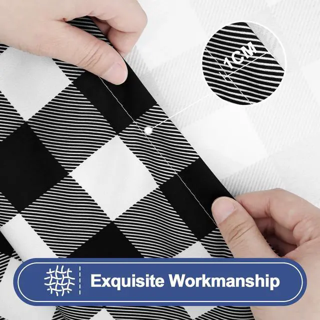 Alt view image 5 of 7 - Picnic Table Cloth 2 Pack, Waterproof Elastic Fitted Tablecloths for 6FT Rectangle Tables, Washable Polyester Buffalo Plaid Tablecloth for Camping, Dining & Outdoor (Black & White, 30" x 72")