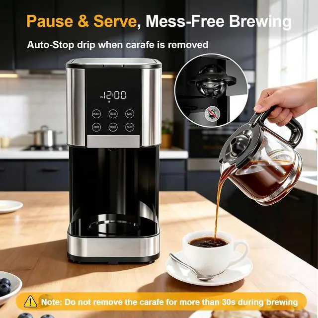 Alt view image 4 of 7 - 10 Cup Programmable Drip Coffee Maker, Adjustable Brew Strength, Pause & Serve, Heat Resistant Glass Carafe, Permanent Filter, Auto Shut Off, Stainless Steel, Compact Coffee Machine for Home Office