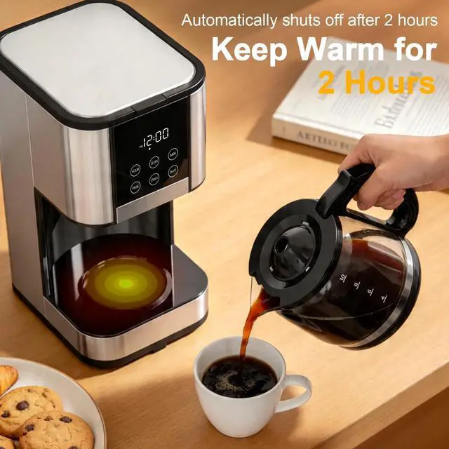 Alt view image 6 of 7 - 10 Cup Programmable Drip Coffee Maker, Adjustable Brew Strength, Pause & Serve, Heat Resistant Glass Carafe, Permanent Filter, Auto Shut Off, Stainless Steel, Compact Coffee Machine for Home Office