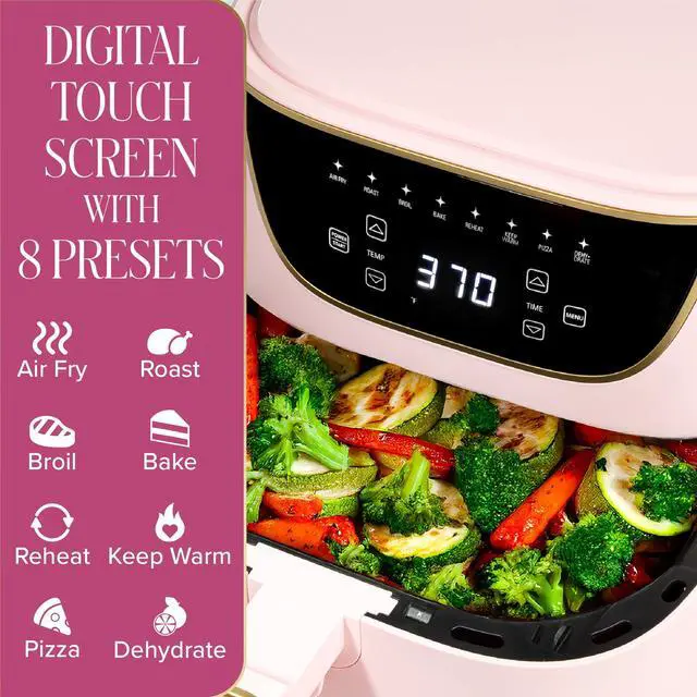 Alt view image 2 of 7 - 6-Quart Air Fryer, Nonstick Basket Made Without PFAS, Touchscreen, 8-in-1 (Fry, Roast, Broil, Bake, Reheat, Keep Warm, Pizza, Dehydrate), Dishwasher Safe Basket and Crisping Tray, Pink