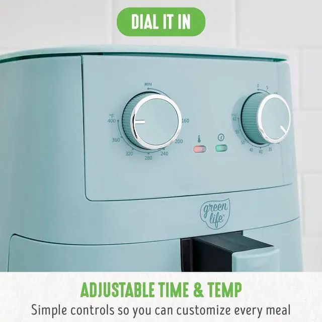 Alt view image 2 of 5 - 4.5QT Air Fryer, Mechanical Dial Controls, PFAS-Free Ceramic Nonstick Drawer, Adjustable Temp & Timer, LED Indicator, Oil-Less Cooking, Dishwasher Safe, Compact Family Size, Blue