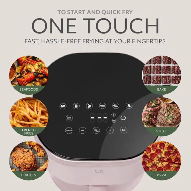 Alt view image 3 of 7 - Eco Series 6 in 1 Air Fryer with Glass Basket, 5 Quart Non Toxic Air Fryer w Digital Display, 430°F Max Temp, Preheat & Keep Warm Function, Compact + Dishwasher Safe Glass Pink Airfryer