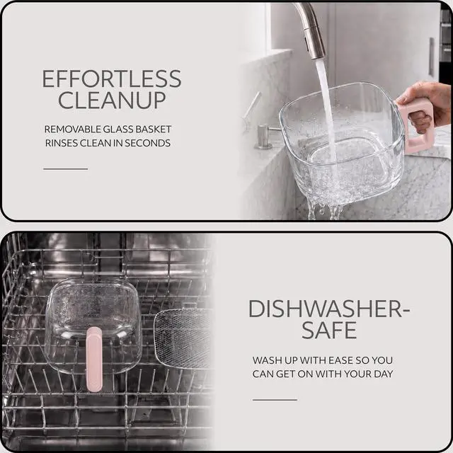 Alt view image 5 of 7 - Eco Series 6 in 1 Air Fryer with Glass Basket, 5 Quart Non Toxic Air Fryer w Digital Display, 430°F Max Temp, Preheat & Keep Warm Function, Compact + Dishwasher Safe Glass Pink Airfryer