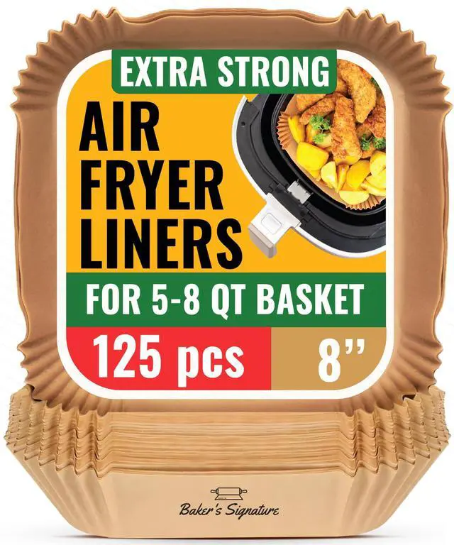 Main image of Air Fryer Paper Liners, 125Pcs Air Fryer Disposable Liners, Non-Stick and Oil Proof for Easy Cleanup, 8 Square for 5-8 qt Basket
