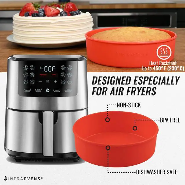 Alt view image 2 of 5 - Air Fryer Silicone Baking Set, 6.7 Cake Pan, Muffin Cups, Scraper & Cheat Sheet Non-Stick, BPA-Free Bakeware for Instant Vortex, Cosori, Ninja, Chefman & More by INFRAOVENS
