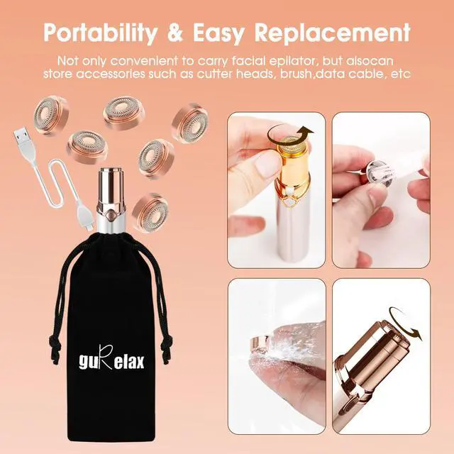 Alt view image 6 of 7 - Replacement Heads for Flawless Facial Hair Remover,Gen 2 Replacement Blades for Finishing Touch Flawless Hair Removal, 6 Count 18k Gold Heads with Storage Bag