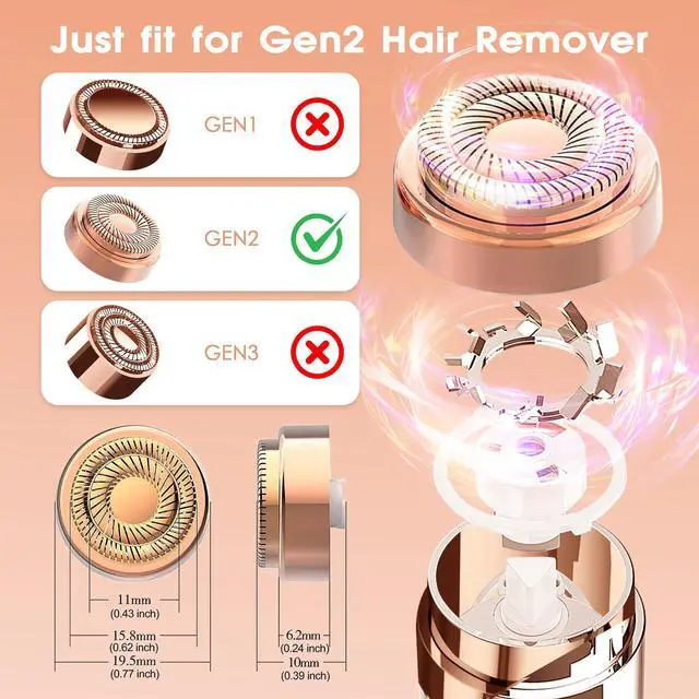 Alt view image 3 of 7 - Replacement Heads for Flawless Facial Hair Remover,Gen 2 Replacement Blades for Finishing Touch Flawless Hair Removal, 6 Count 18k Gold Heads with Storage Bag