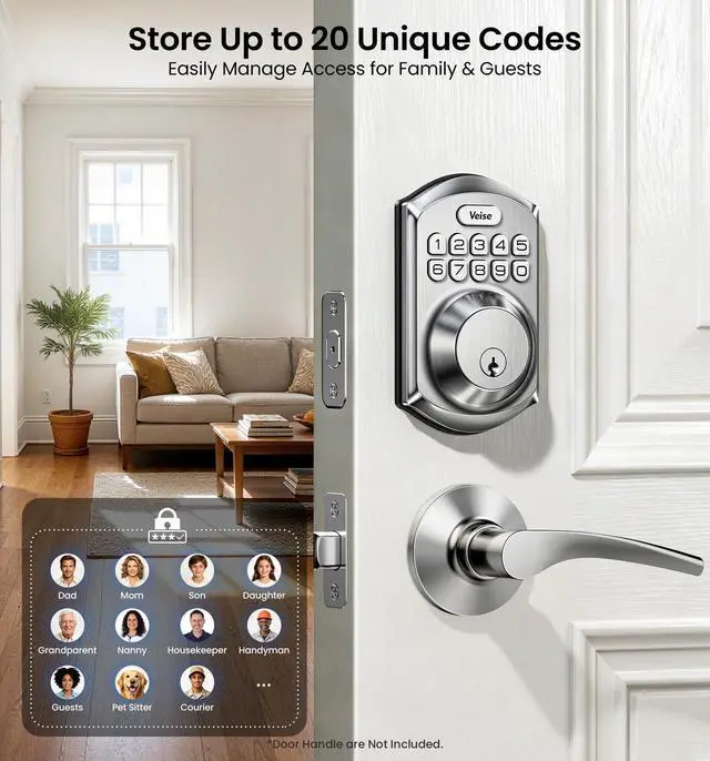 Alt view image 2 of 7 - VE001 Keyless Entry Door Lock with Keypad, Electronic Keypad Deadbolt for Front Door, 20 User Codes & One-Time Passcode, Auto Lock, IP55 Waterproof, Easy Installation for Home Apartment Rental