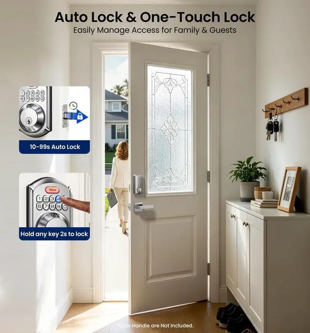 Alt view image 3 of 7 - VE001 Keyless Entry Door Lock with Keypad, Electronic Keypad Deadbolt for Front Door, 20 User Codes & One-Time Passcode, Auto Lock, IP55 Waterproof, Easy Installation for Home Apartment Rental