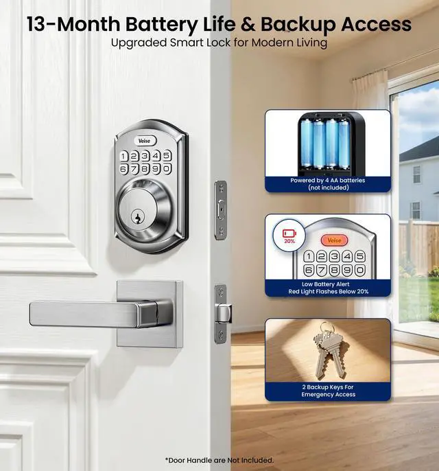 Alt view image 5 of 7 - VE001 Keyless Entry Door Lock with Keypad, Electronic Keypad Deadbolt for Front Door, 20 User Codes & One-Time Passcode, Auto Lock, IP55 Waterproof, Easy Installation for Home Apartment Rental