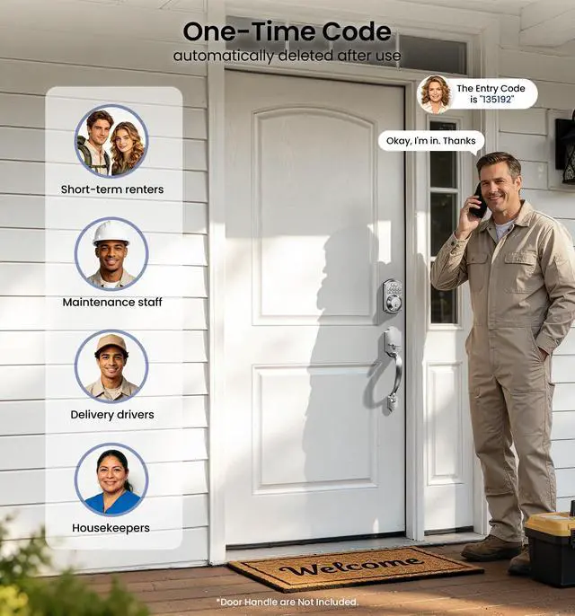 Alt view image 4 of 7 - VE001 Keyless Entry Door Lock with Keypad, Electronic Keypad Deadbolt for Front Door, 20 User Codes & One-Time Passcode, Auto Lock, IP55 Waterproof, Easy Installation for Home Apartment Rental