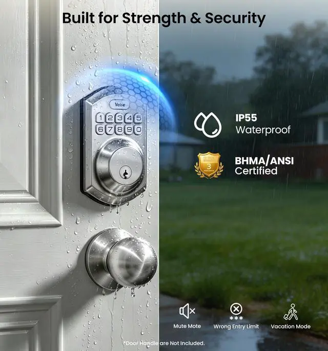 Alt view image 7 of 7 - VE001 Keyless Entry Door Lock with Keypad, Electronic Keypad Deadbolt for Front Door, 20 User Codes & One-Time Passcode, Auto Lock, IP55 Waterproof, Easy Installation for Home Apartment Rental