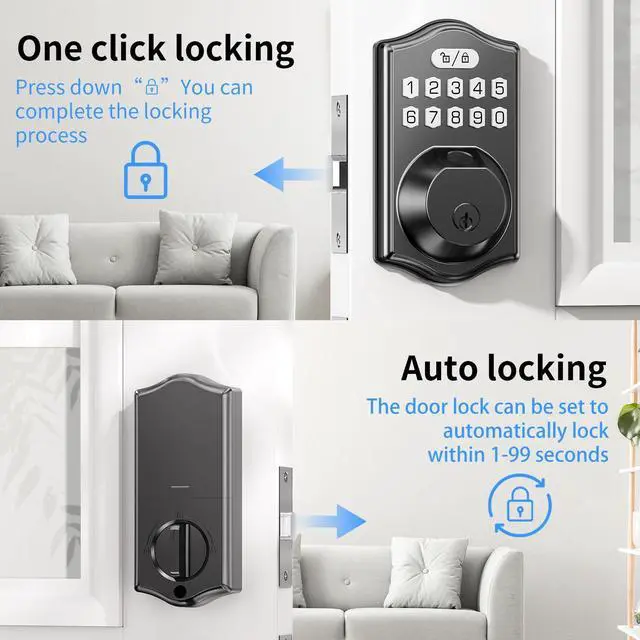 Alt view image 4 of 6 - Deadbolts Lock for Front DoorFingerprint Door Lock 0.3s Fast Unlock 100 Fingerprints 100 Codes Keyless Entry Smart Electronic Keypad Digital Auto Lock 1-99s
