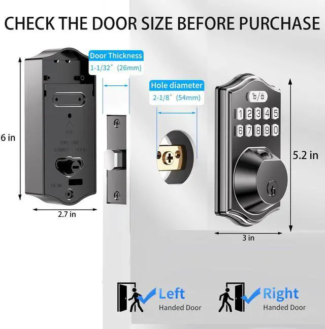 Alt view image 6 of 6 - Deadbolts Lock for Front DoorFingerprint Door Lock 0.3s Fast Unlock 100 Fingerprints 100 Codes Keyless Entry Smart Electronic Keypad Digital Auto Lock 1-99s