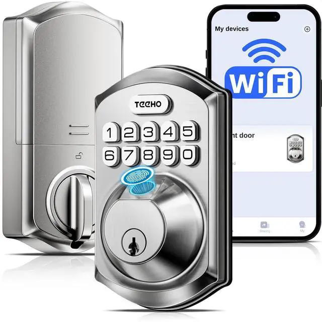 Main image of TE012W WiFi Smart Lock, Fingerprint Door Lock with Built-in Wi-Fi, Keyless Entry Keypad Smart Deadbolt, App Remote Control, Alexa Compatible, IP55 Waterproof for Front Door Satin Nickel