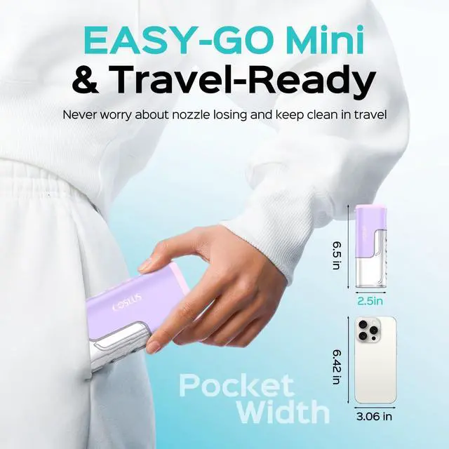 Alt view image 2 of 7 - T40 Mini Water Flosser for Travel: Portable Compact Design, Cordless Oral Irrigator with 4 Jet Tips, Removable Tank & IPX7 Waterproof for Braces, Sensitive Teeth & On-The-Go Use, Pink Purple
