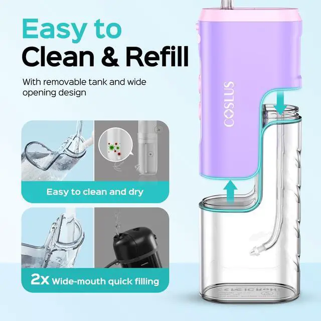 Alt view image 5 of 7 - T40 Mini Water Flosser for Travel: Portable Compact Design, Cordless Oral Irrigator with 4 Jet Tips, Removable Tank & IPX7 Waterproof for Braces, Sensitive Teeth & On-The-Go Use, Pink Purple