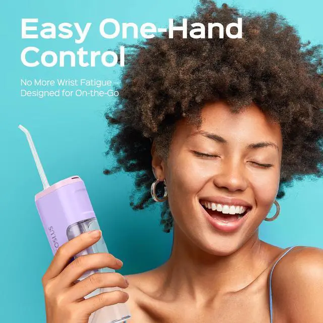 Alt view image 7 of 7 - T40 Mini Water Flosser for Travel: Portable Compact Design, Cordless Oral Irrigator with 4 Jet Tips, Removable Tank & IPX7 Waterproof for Braces, Sensitive Teeth & On-The-Go Use, Pink Purple