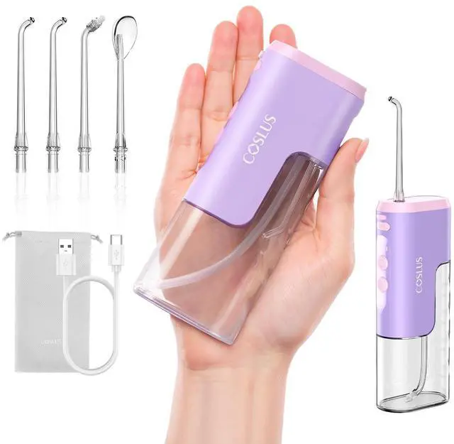 Main image of T40 Mini Water Flosser for Travel: Portable Compact Design, Cordless Oral Irrigator with 4 Jet Tips, Removable Tank & IPX7 Waterproof for Braces, Sensitive Teeth & On-The-Go Use, Pink Purple